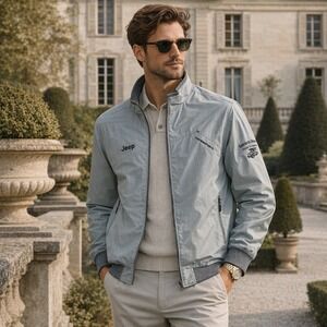 Jeep‎ Jacket Mens 3XL Gray Classic Embroidered Lined Full Zip Up Windbreaker